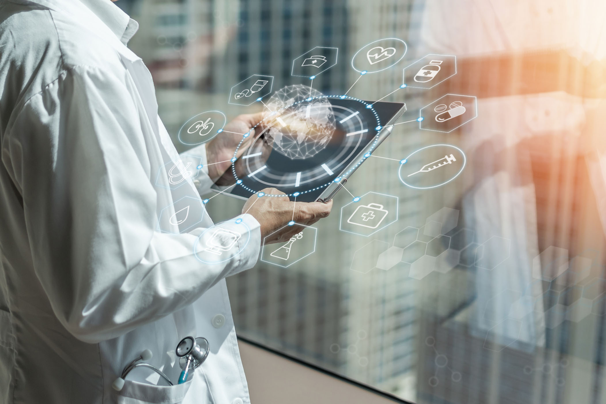 Conceptual image of healthcare professional with next-gen tech