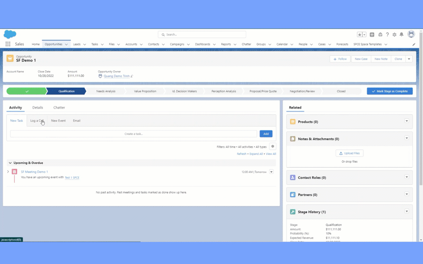 Add a task in salesforce to create a todo in space